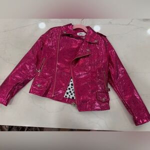 Metallic leather moto jacket pink size 8